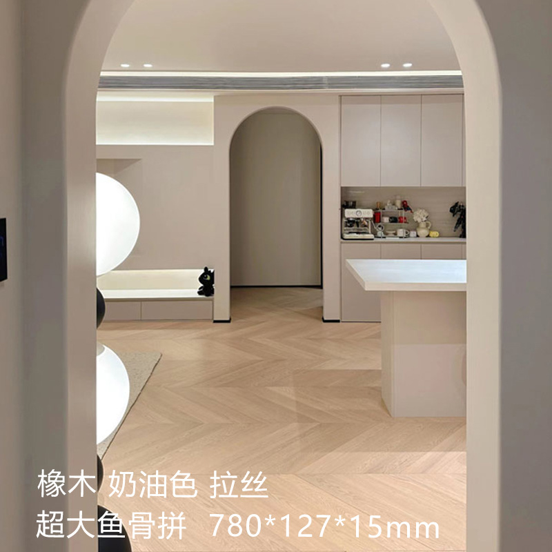 SY1002 고급 대형 생선 뼈 패치워크 오크 크림 브러시드