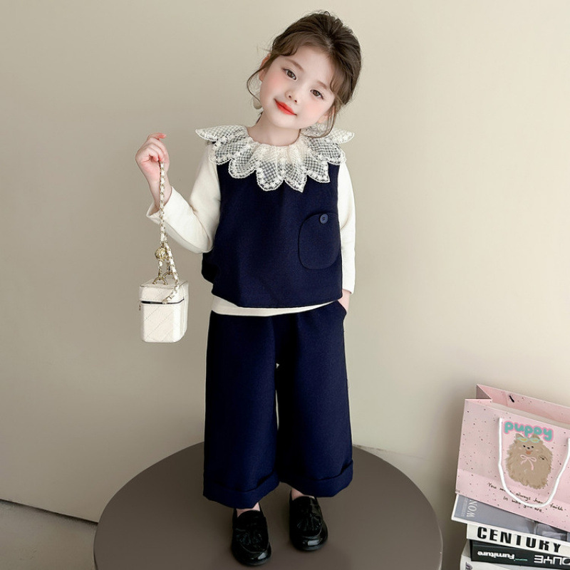 女童花瓣领三件套春秋款2025新款儿童韩版时尚小女孩洋气套装|undefined