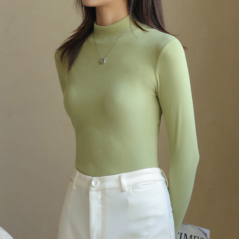 德绒内搭打底衫女秋冬半高领保暖磨毛新款外穿简约高级感白色长袖|undefined