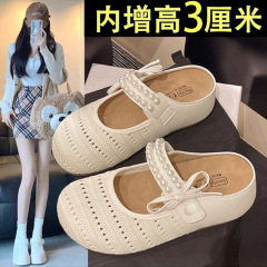 厚底インナー高さアップビルケンシュトックつま先ハーフスリッパ女性の夏アウター 2025 新しいスリッポンフェアリースタイルシングルシューズサンダル