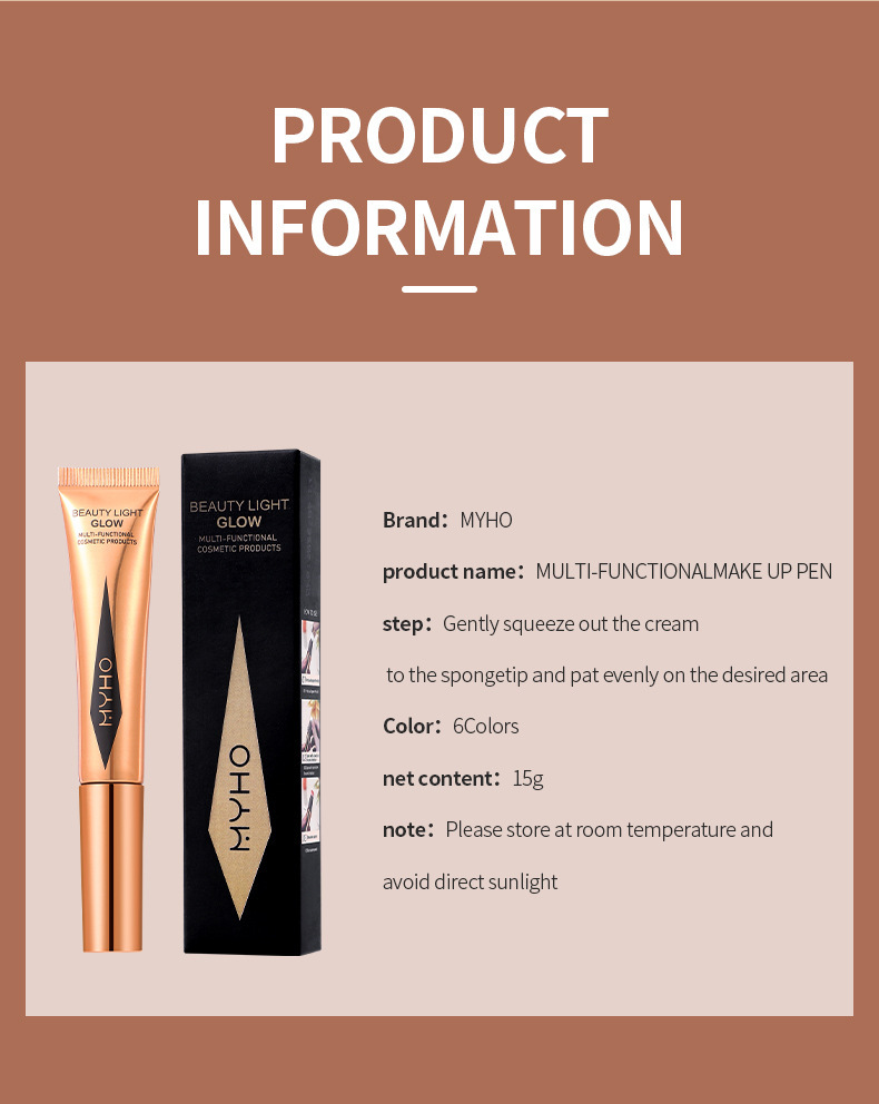 Stick illuminante multifunzionale per viso e naso, contouring e fard, penna per il trucco multiuso._voghion.com