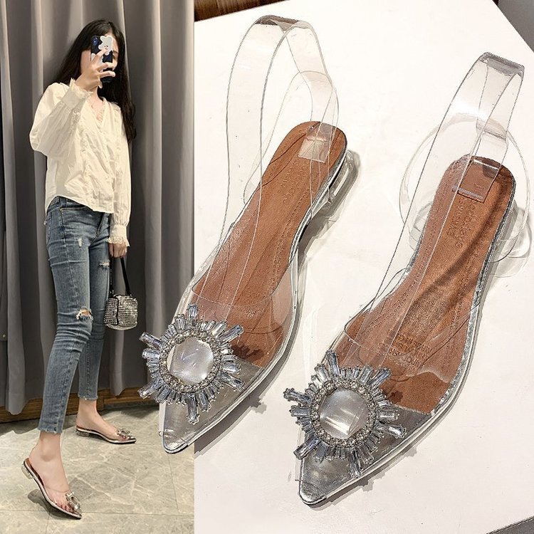 Amazon's New High-Heeled Shoes Korean Style Transparent Thick Heel Pointed Toe Slippers Color Low-Top Sandals for Women Amazon's New High-Heeled Shoes Korean Style Transparent Thick Heel Pointed Toe Slippers Color Low-Top Sandals for Women