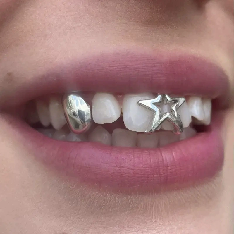 Трансграничные горячие продажи, нишевый дизайн, пятиконечная звезда, зубные украшения, брекеты в стиле хип-хоп, рэп, модные простые золотые брекеты, ювелирные изделия