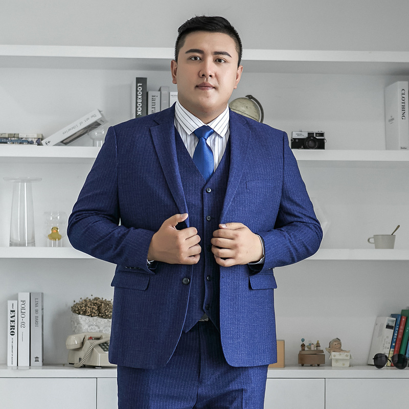 Large Size Men's Middle-Aged and Young People's Striped Tooling Fat Man Handsome Suit Loose Extra Large Size Suit Jacket Fat Man