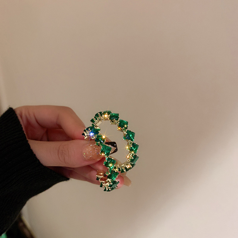 Temperamento de pendientes verdes pendientes ligeros lujosos de alto nivel sensación de pendientes zircon flores joyas geométricas al por mayor fábrica