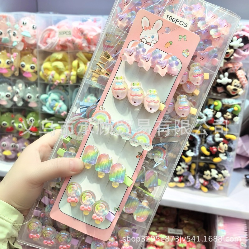 かわいい真珠光沢のあるグラデーションカラー笑顔流星レインボーロリポップアイスクリームアイスクリーム子供用ヘアピン小学生ヘアピン|undefined