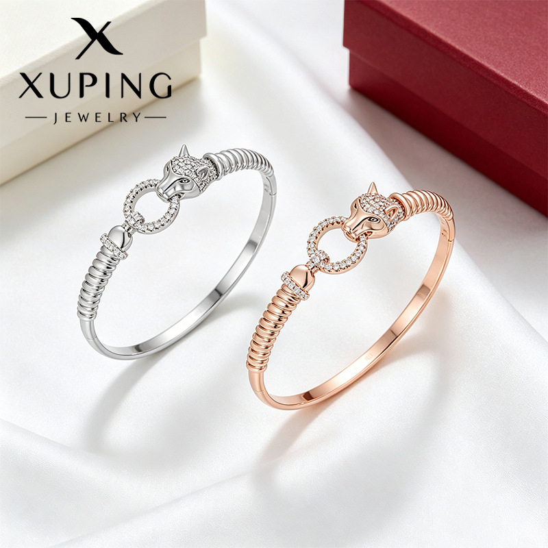 Joyería Xuping Europa y Estados Unidos gemas artificiales de aleación de cobre brazalete de cabeza de leopardo nicho personalidad brazalete de viento para mujeres