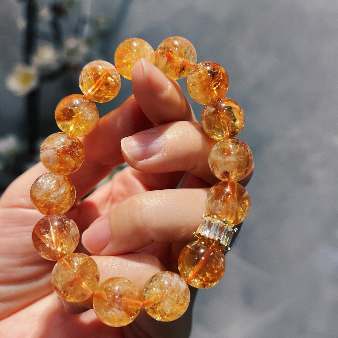 12mm Natural Citrine Bracelet for Women to Attract Wealth and Transfer Yellow Tower Crystals, Wealth and Good Luck, Accessible Luxury, Versatile and Fashionable