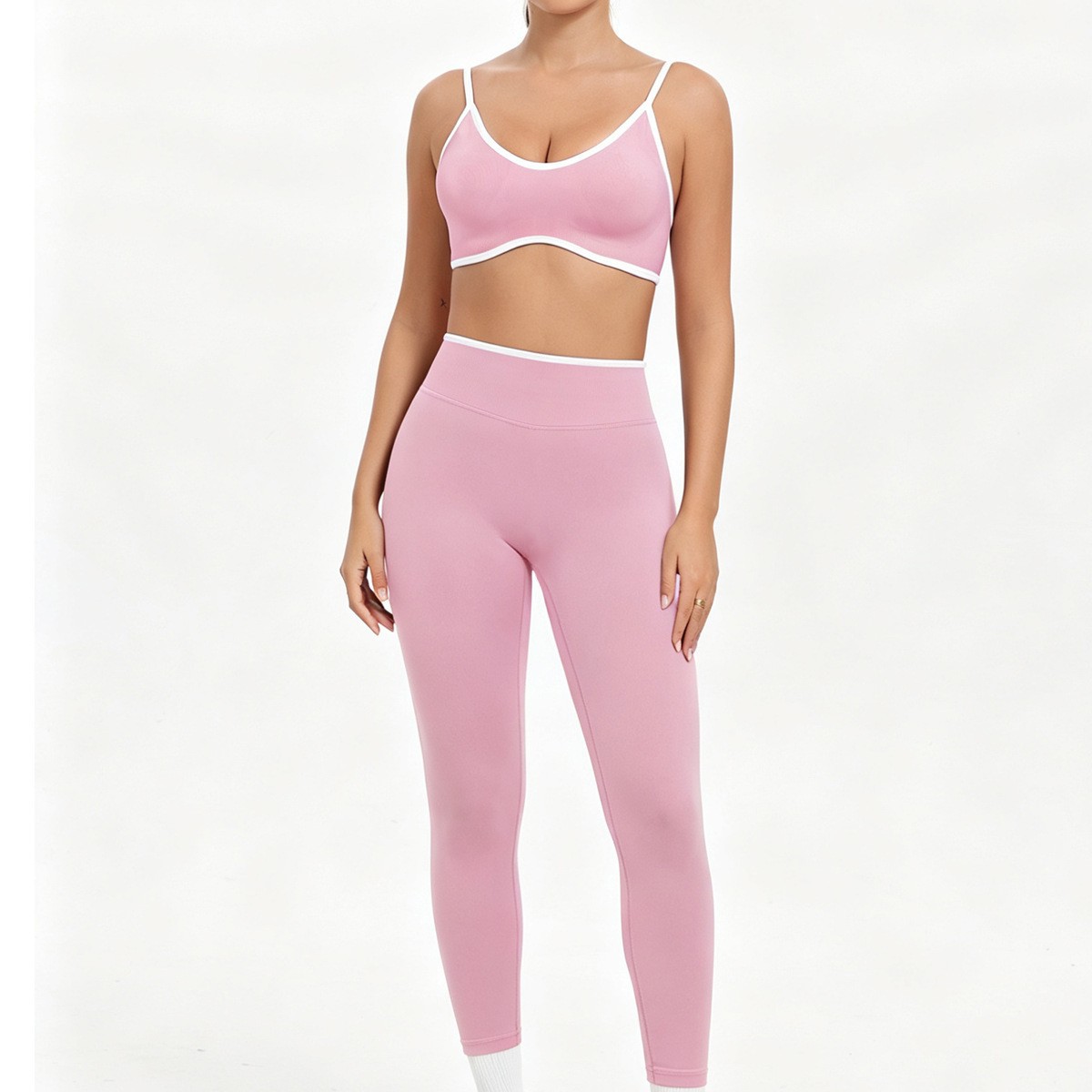 Cross-Border Color-Blocked Camisole Bra and Yoga Leggings Sports Fitness Set