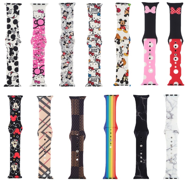 Suitable for Apple Watch Strap Applewatch7 Silicone Iwatch7 Cartoon Color Printed Cartoon Model
