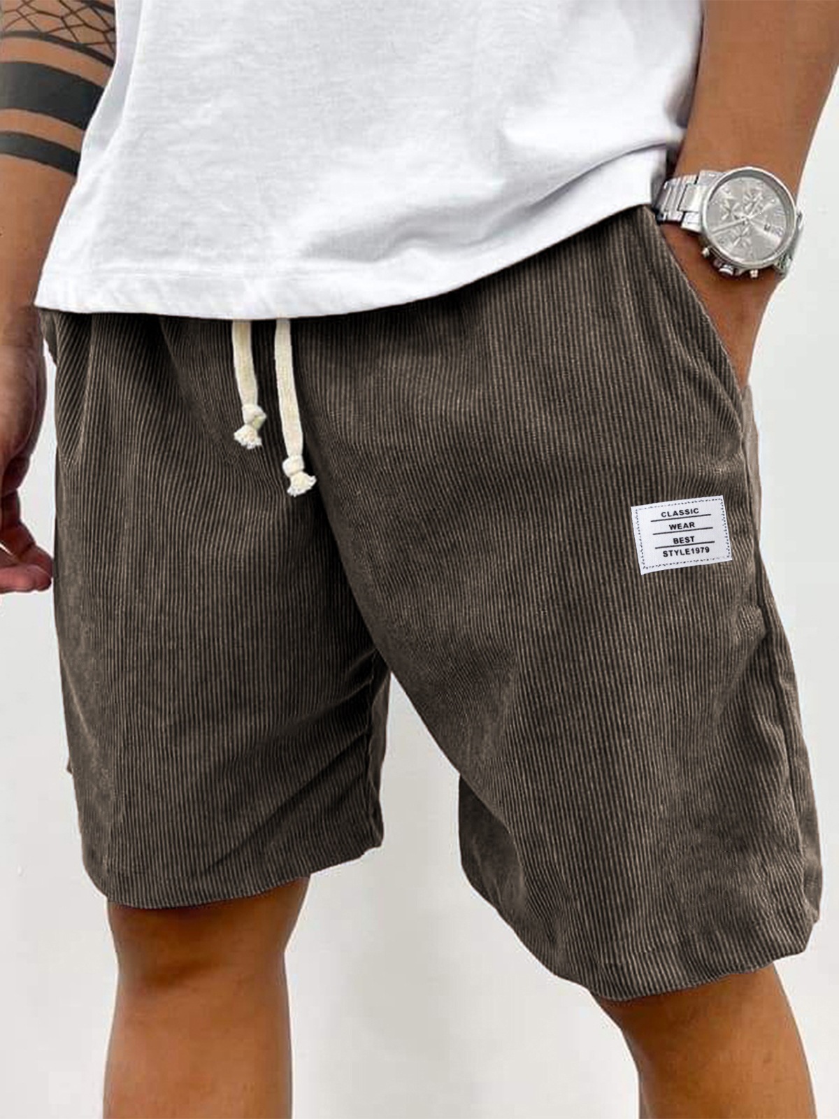 Men's Casual Drawstring Shorts New Style Versatile Trendy Five Point Pants Thin Pocket White Label_viptrois.com