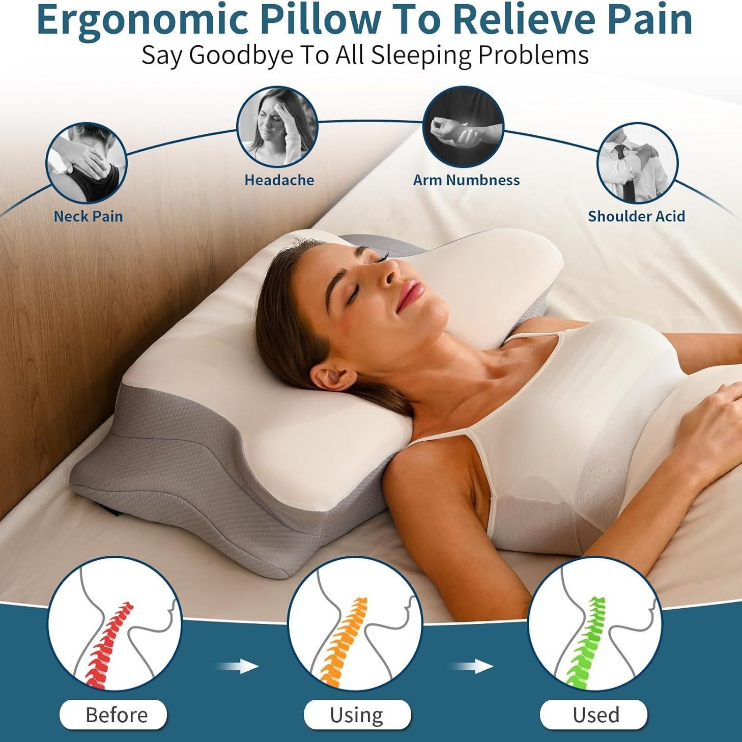 almohada de forma especial de mariposa amazónica para proteger la columna vertebral cervical, almohada de algodón de memoria de rebote lento para dormir profundamente, almohada de espina cervical para aliviar la presión