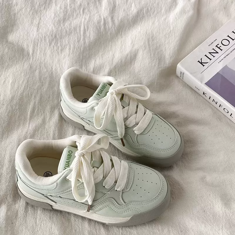 小众设计薄荷绿板鞋女2025年新款春秋季百搭厚底德训鞋休闲运动鞋