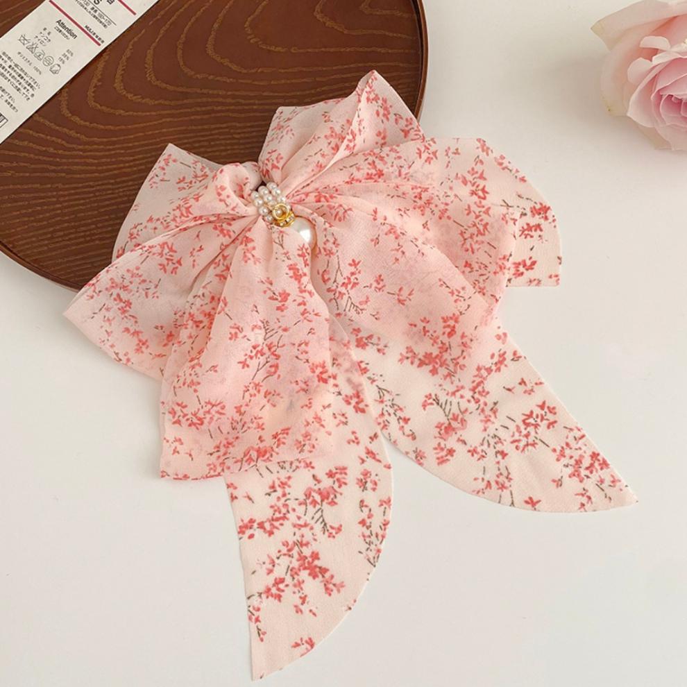 Polyester Material Ditsy Floral Pattern Women'S Gender Bowknot Design Sweet Style Sweet Ditsy Floral Polyester Bowknot Hair Clip