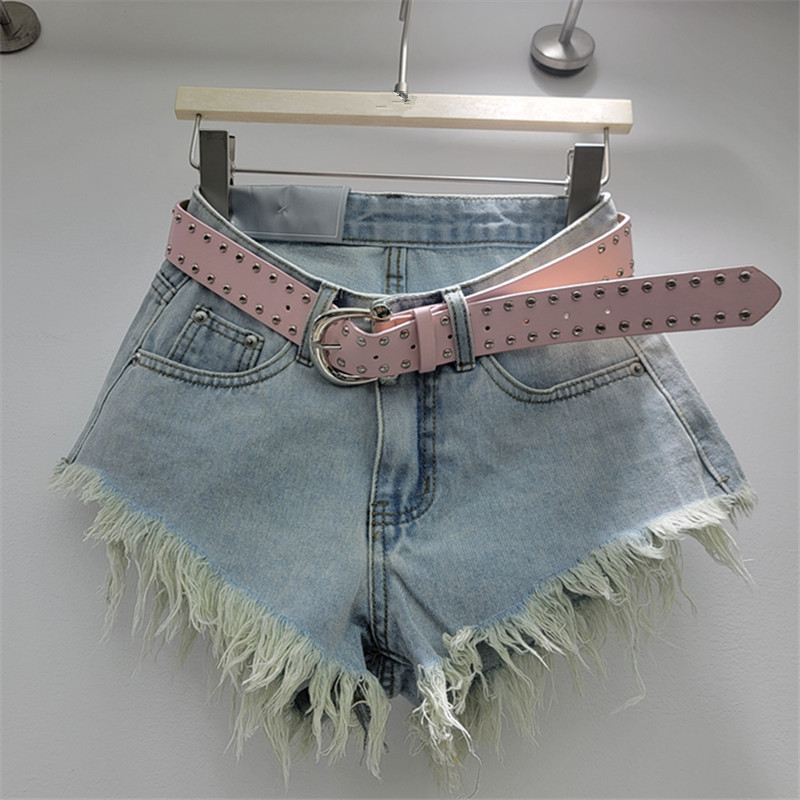 Pantalones Cortos Denim de Tiro Bajo Mezclilla, Poliéster Tiro Bajo, Efecto Lavado para Mujer