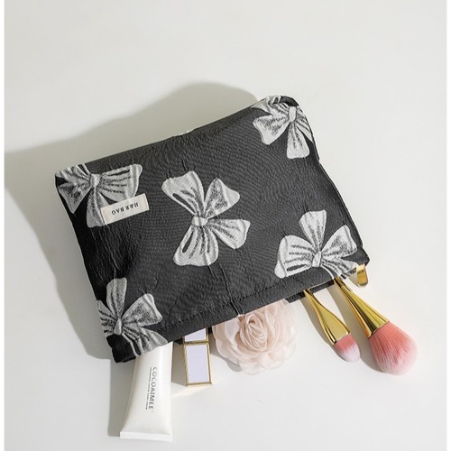 Cross-border dark-themed bow cosmetic bag storage bag travel portable toiletry organizer large capacity lotion and brush bag