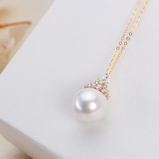 11-12mm Freshwater Edison Pearl Pendant 18K Gold Ice Queen Full Round Strong Light White Pearl Necklace