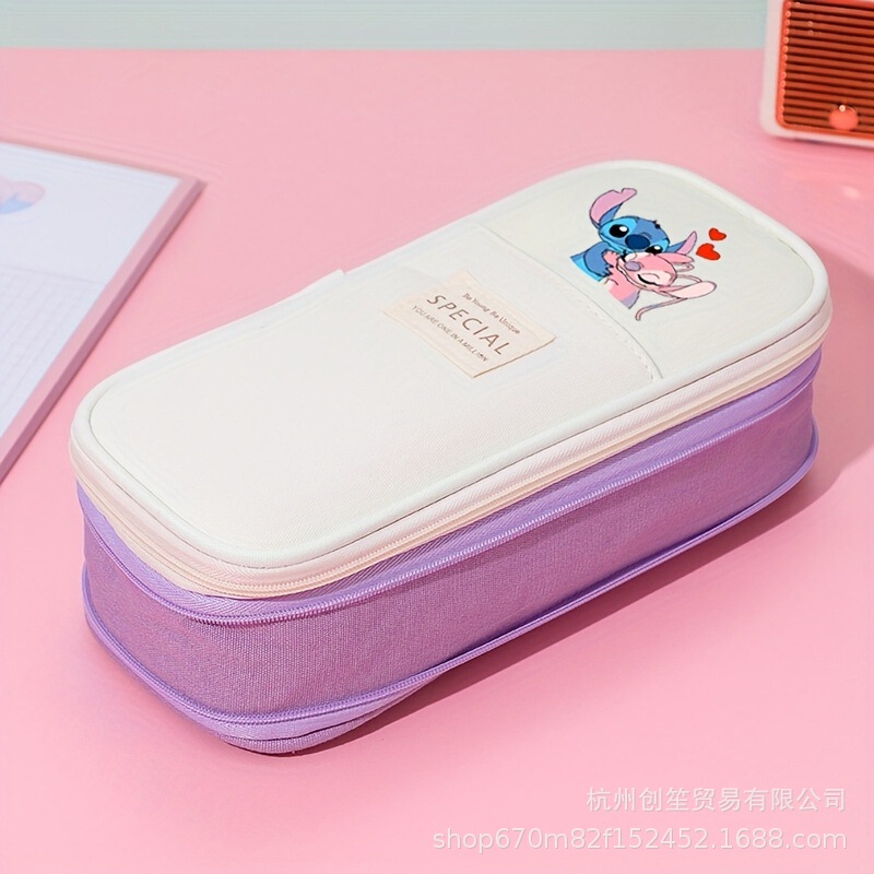 Stitch ペンバッグ 大容量文具収納バッグ 小学生用 二層子供用ポータブル文具バッグ 写真プリント付き|undefined