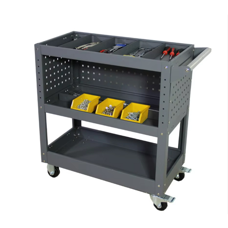 Amazon venta caliente carro de herramientas de reparación de automóviles móviles gabinete de almacenamiento multicapa carro de piezas de tres capas fábrica de carro de mantenimiento