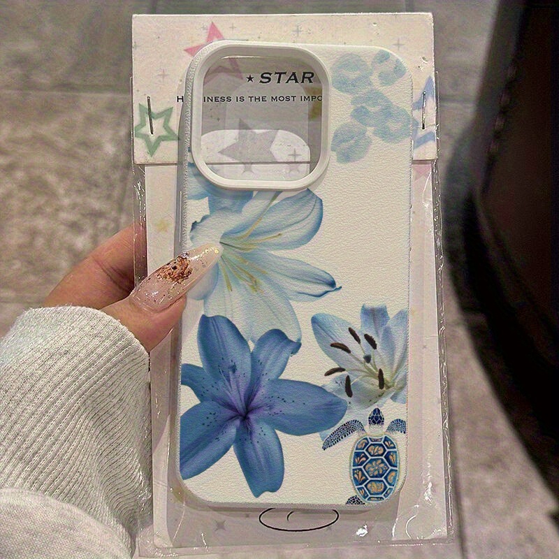 Blue Elegant Lily Flower Tpu Anti-Fall Protective Case 11 Suitable for Apple 14 15 16 Soft Case 16Promax