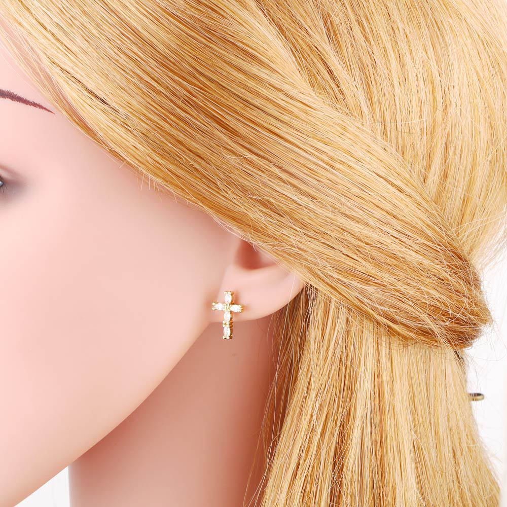 Fashion Cross Star Copper Ear Studs Inlay Zircon Copper Earrings