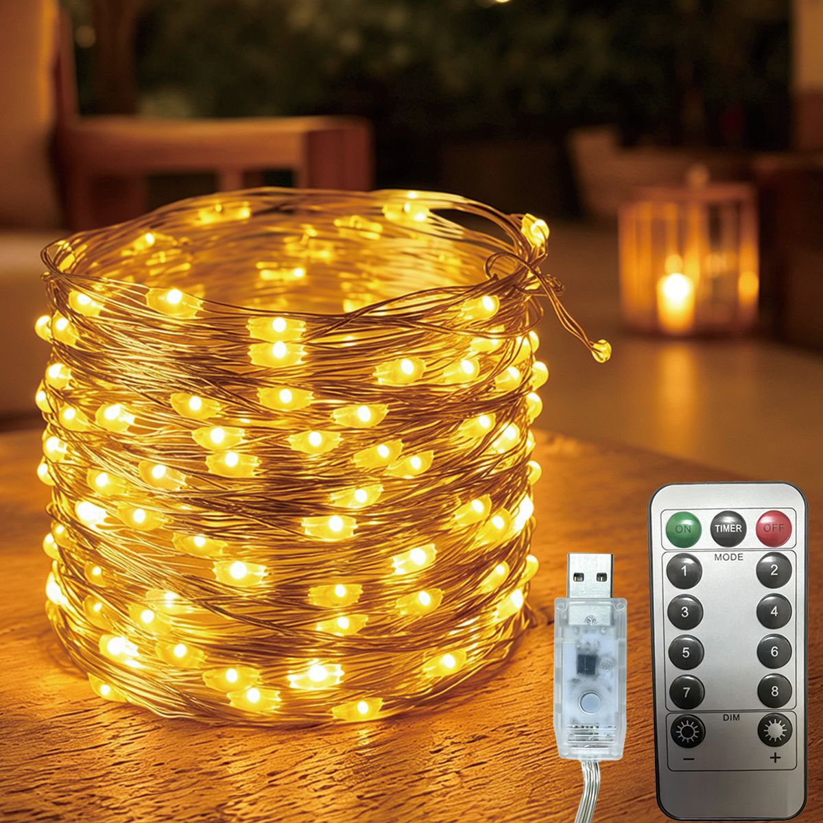 Luces LED de colores, luces intermitentes, control remoto USB, luces de cadena de alambre de cobre con forma de estrella, decoración navideña, caja de regalo, tira de luces.