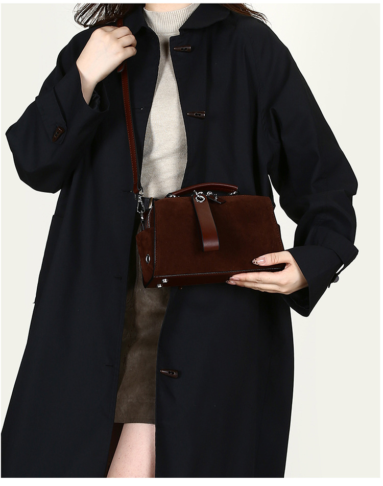 Elegante borsa a tracolla in pelle scamosciata per donna - Borsa a tracolla versatile con chiusura a cerniera, pelle PU leggera, piccolo design rotondo Boston_voghion.com