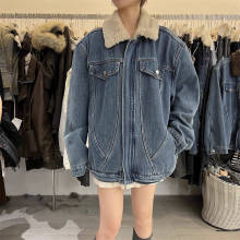 2025年新款秋冬新款韩版设计感美式宽松保暖加绒羊羔毛牛仔外套女