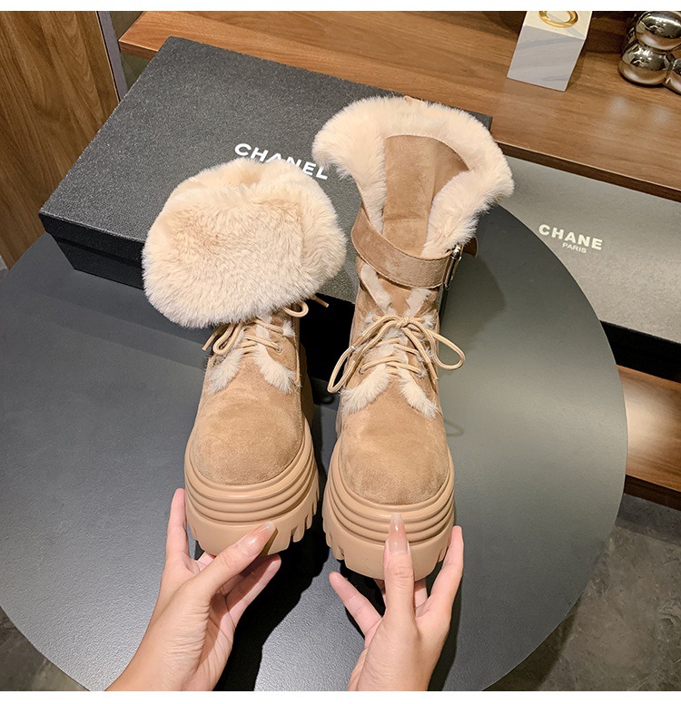 Boot nữ cổ cao ôm bắp chân đế nêm tăng chiều cao 12cm lót lông ấm — mơ 15cm chi tiết 21