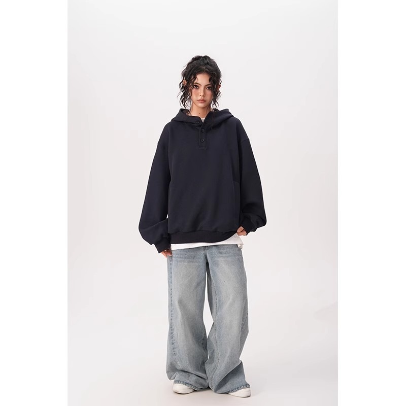 Felpa con cappuccio unisex in stile Hong Kong – Stile streetwear oversize con bottoni (M-3XL, 2 colori)_voghion.com