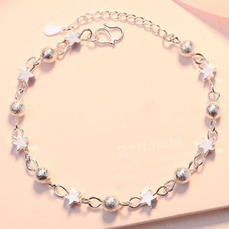 WYF107-Pentagonal Star String Round Beaded Silver Bracelet#SZ049