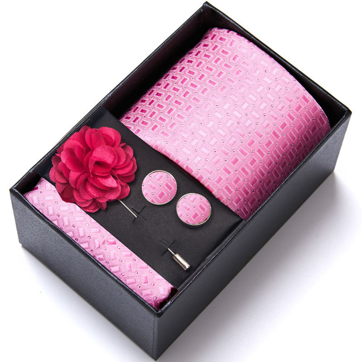 男性の新しい青いストライプのプリントネクタイのスカーフのカフスの胸の花のギフトボックスの包装の贈り物の佳品は祝日に適します。