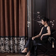 美式轻奢拼接帘尾芭蕉叶设计师高奢复古窗帘布新款法式中古风全屋