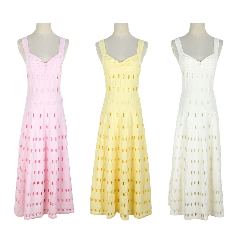 European and American Style Knitted Long Strap Dress for Women with Bow, Cut-Out Waist, Backless Design, New Summer Dress, Formal Dress European and American Style Knitted Long Strap Dress for Women with Bow, Cut-Out Waist, Backless Design, New Summer Dress, Formal Dress