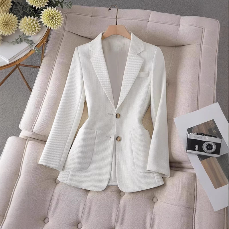 Autumn New Style Small Suit Jacket for Women, Solid Color, Korean Style, Fashionable, Slim Fit, Single-Breasted, Mid-Length