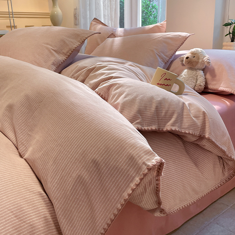 100% algodón conchas bordes gruesos cuatro piezas de una sola cama dormitorio de tres piezas de algodón superior colcha de cama suave