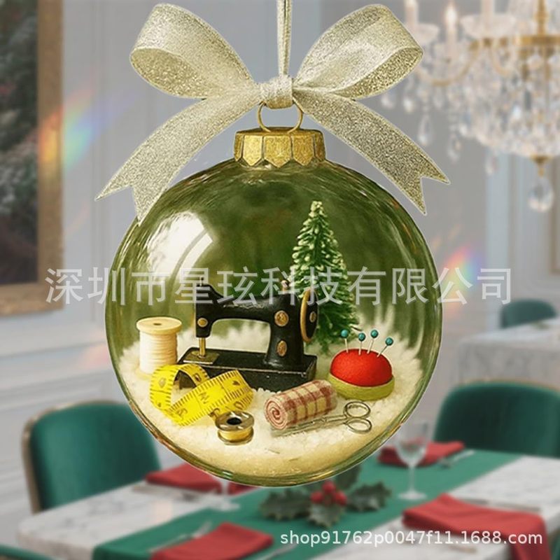 跨境Holiday Sewing Snow Globe Ornament节日缝纫雪花玻璃球装饰|undefined