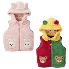 现货毛绒背心 儿童卡通可爱熊兔摇粒绒连帽马甲宝宝拉链坎肩