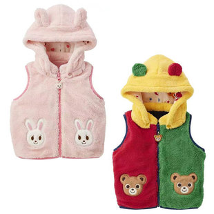 Spot Plush Vest Kidsren's Cartoon Cute Bear Rabbit Polar Fleece Hooded Vest Baby Zipper Waistcoat