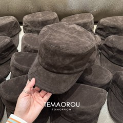版型超正！覆古深棕麂皮绒平顶马术帽子高端时尚洋气骑士帽报童帽