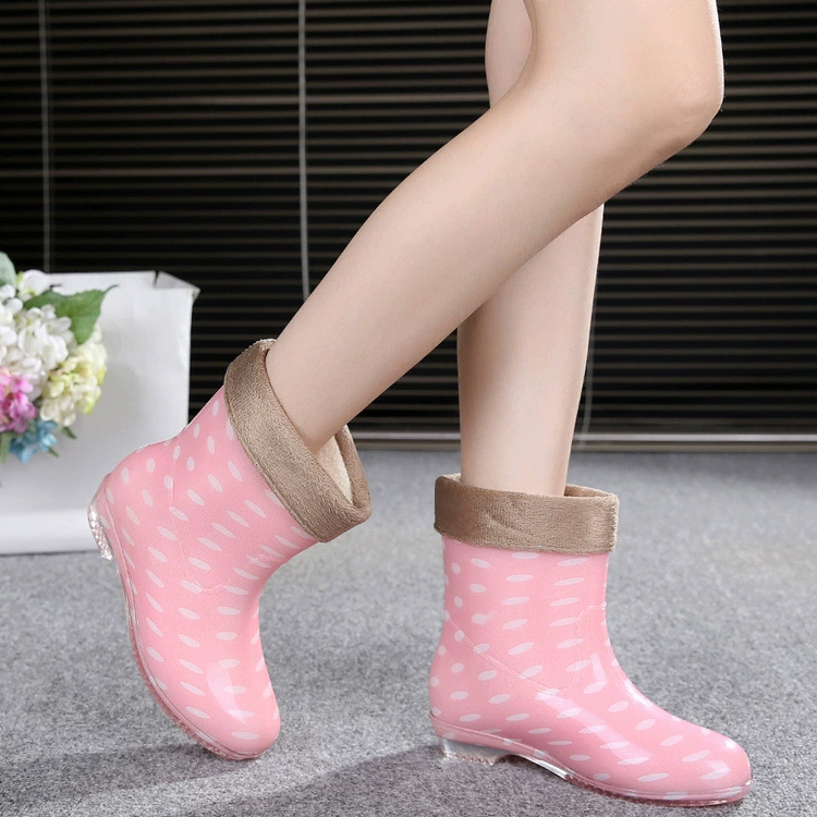 Высокие резиновые сапоги, Нескользящие непромокаемые женские сапоги на флисовой подкладке, четырехсезонные водные сапоги, резиновые сапоги с короткой трубкой, новая резиновая обувь для взрослых, Женская