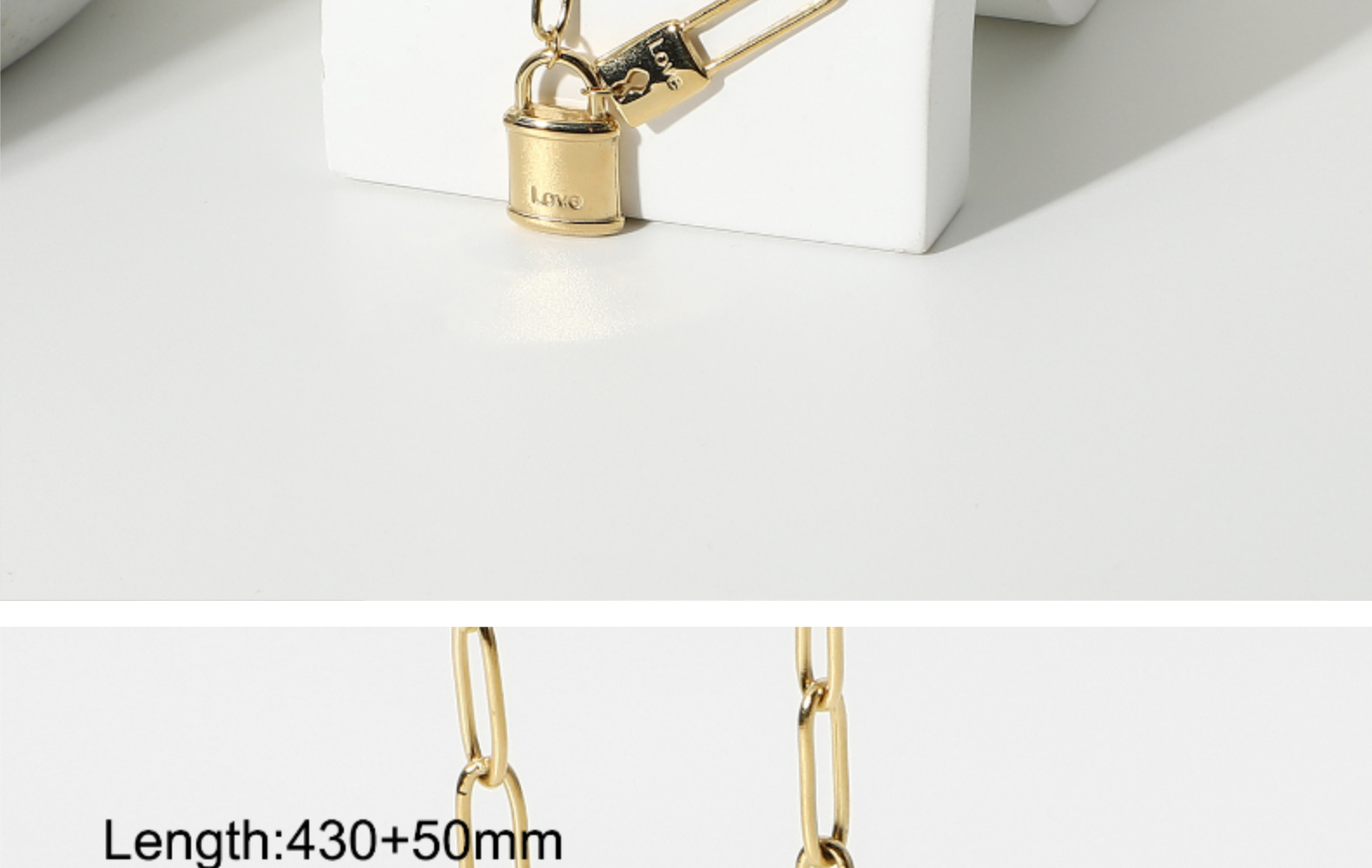 Fashion Gold Paper Clip Lock Pendant Necklace display picture 8