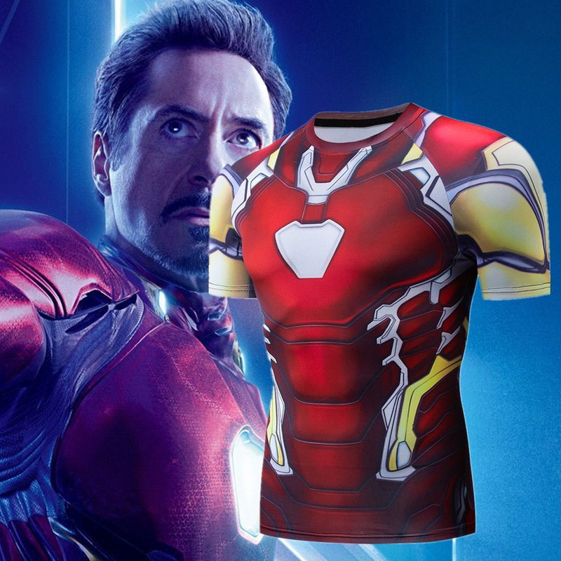 Avengers 4 Iron Man Clothes Mk85 Avengers Tony Same Style Cos Fitness Quick-Drying Marvel Short-Sleeved T-Shirt
