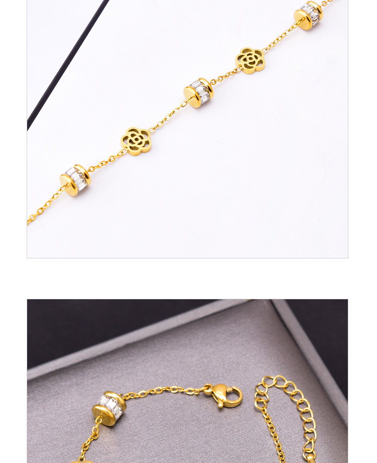Daily Occasion Titanium Steel Material Fashion Flower Titanium Steel Inlay Zircon Bracelets 1 Piece