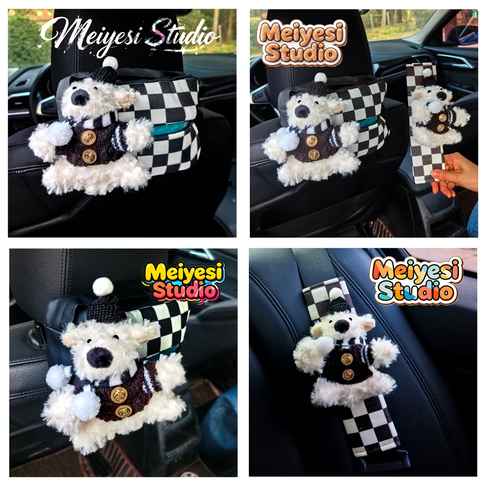 Cute West Highland car toallas bolsa de papel caja de toallas montada en el automóvil colgante caja de extracción muñeca adornos del automóvil regalo de automóvil