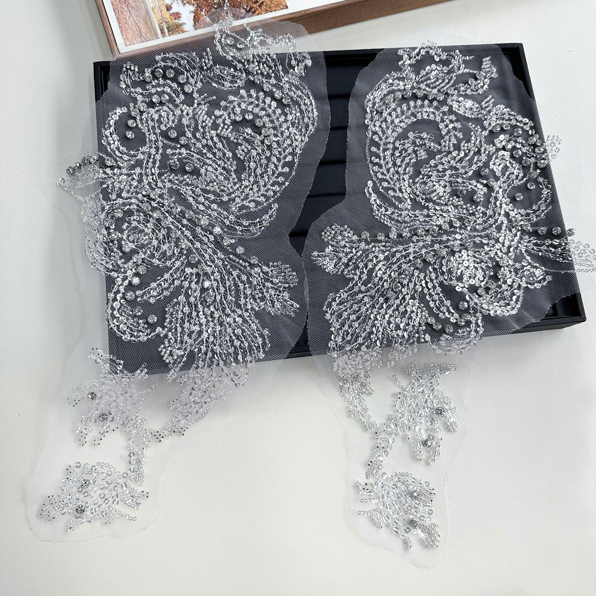 Silver Ash Beaded Lace Patch Wholesale| Vestido de boda collar flor decoración sequin bordado accesorios| Alta densidad