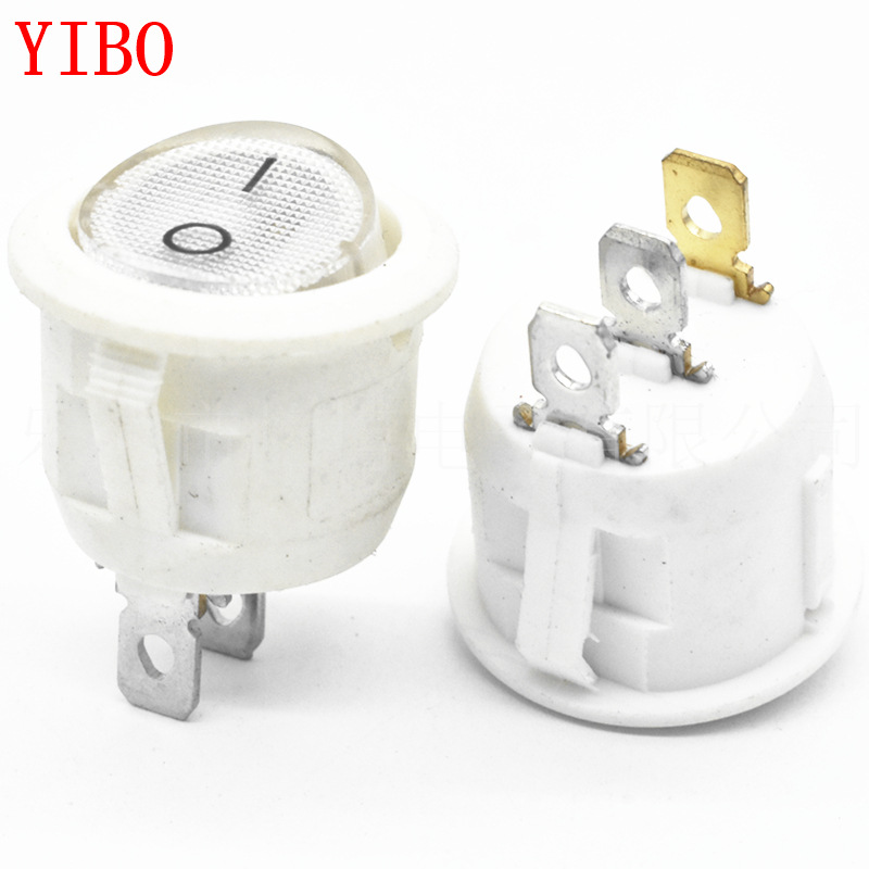 三脚透明白盖带灯开关 KCD1 开孔20mm 3脚2档 白色 圆形带灯开关