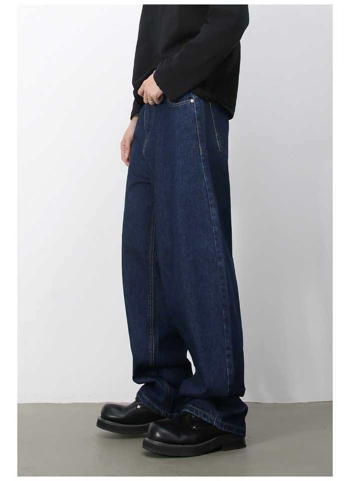 Quần jean nam ống rộng dáng suông cạp vừa phong cách đường phố — Denim đen, Làm cũ, Màu trắng, Màu xanh lam chi tiết 28