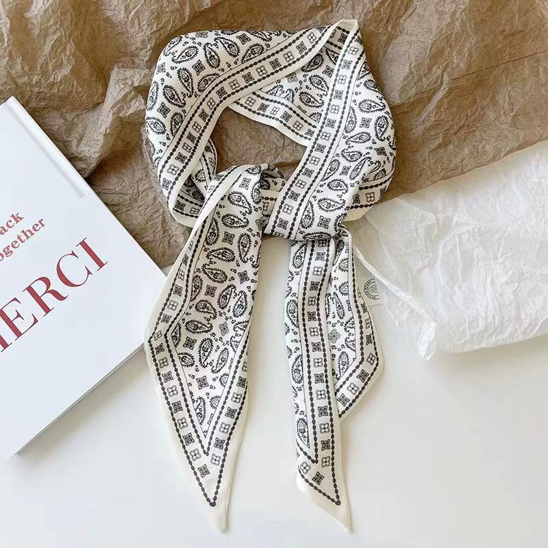 Французский шелковый шарф с цветком кешью в стиле ретро для женщин, универсальная резинка для волос, галстук для сумки, шелковый шарф в подарочной коробке, длинный шелковый шарф