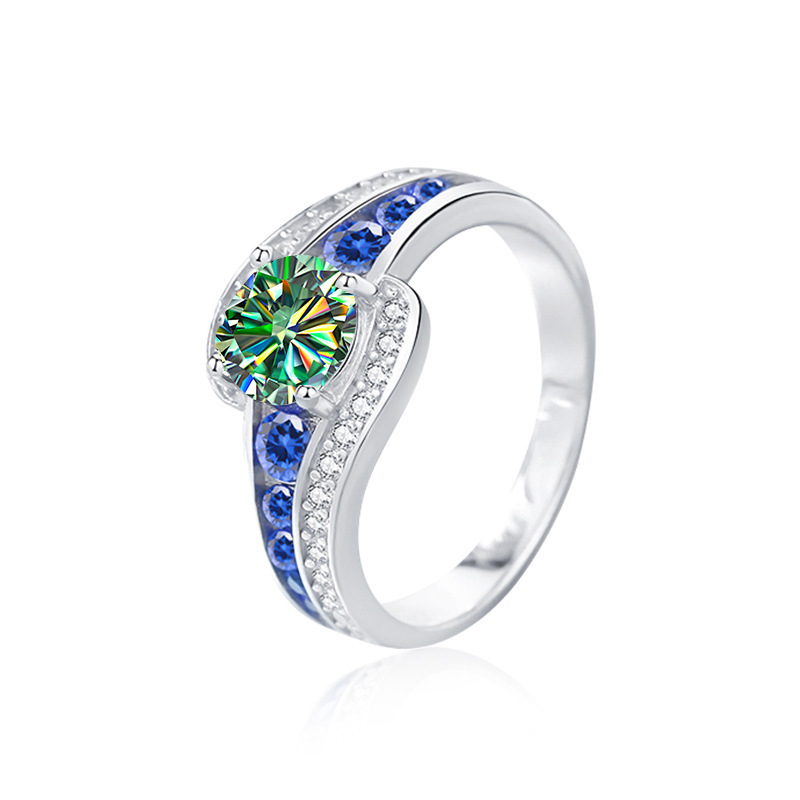 Anillo de diamante de Mosan mujer s925 plata esterlina cruzada joyería de lujo ligera europea y americana anillo de zircón azul incrustado